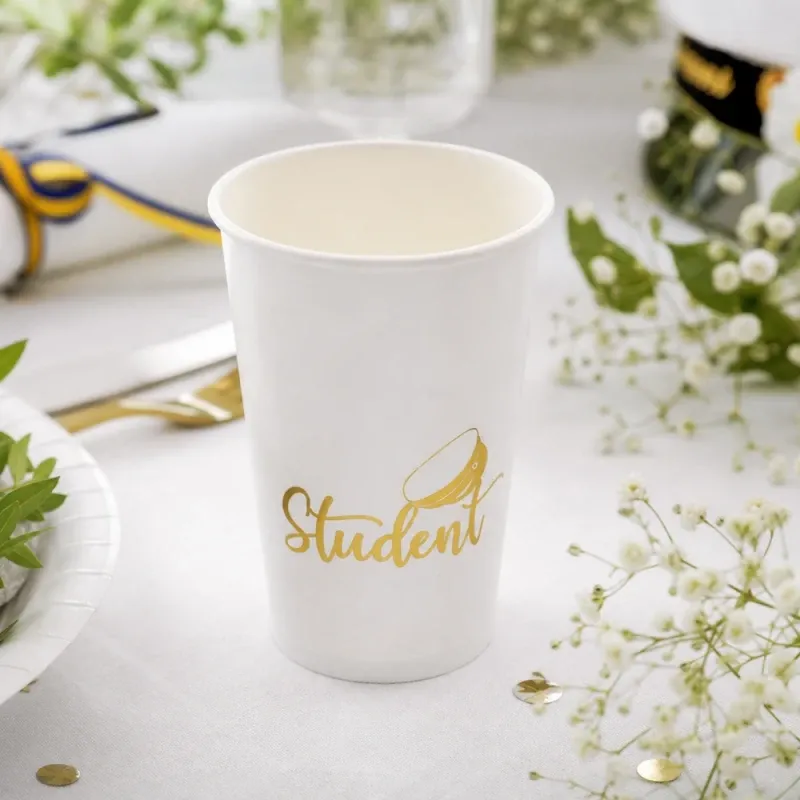 Bild 2 för Student Pappersmugg Vit/Guld 8-pack