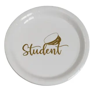 Produktfoto för Student Papperstallrik Vit/Guld 8-pack