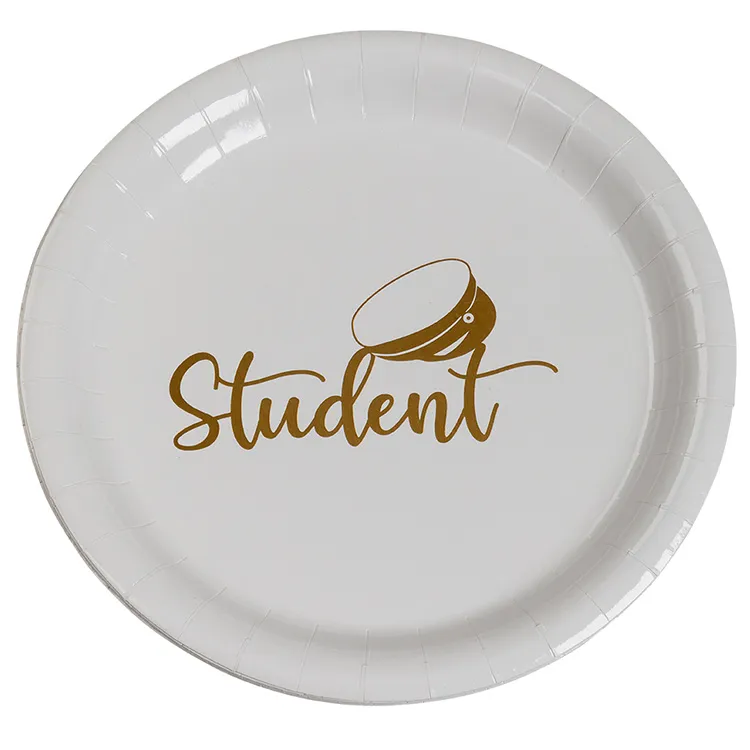 Alternativ bild 0 för Student Papperstallrik Vit/Guld 8-pack