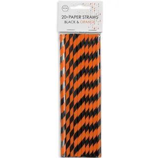 Produktfoto för Sugrör Randiga Orange & Svart 20-pack