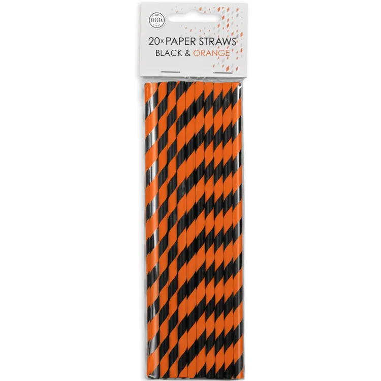 Alternativ bild 0 för Sugrör Randiga Orange & Svart 20-pack