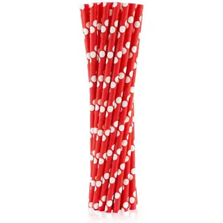 Produktfoto för Sugrör Röd Polka Prickar 24-pack