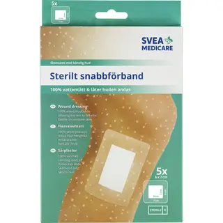 Produktfoto för Svea Medicare 100% Vattentätt Sterilt snabbförband 6 x 7cm 5 st