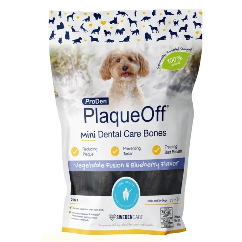 Bild 2 för Swedencare PlaqueOff Mini Dental Bones Blueberry 20 st