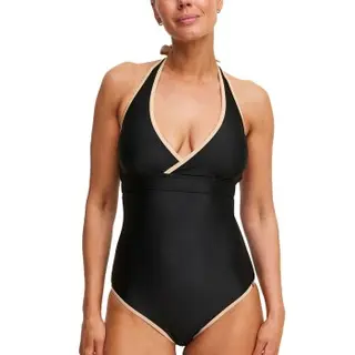 Produktfoto för Swegmark Haiti Halterneck Swimsuit Svart m Beige D/E 46 Dam