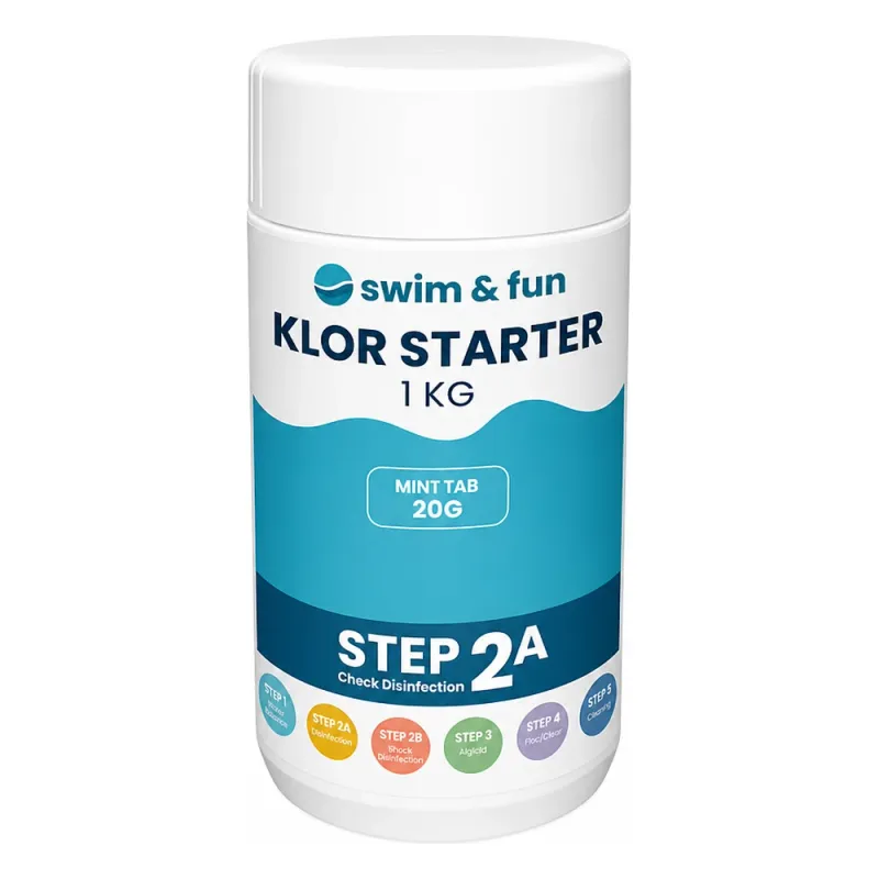 Bild 2 för Swim&Fun Klor Starter - Tabs 20 g - 1 kg - Steg 2A