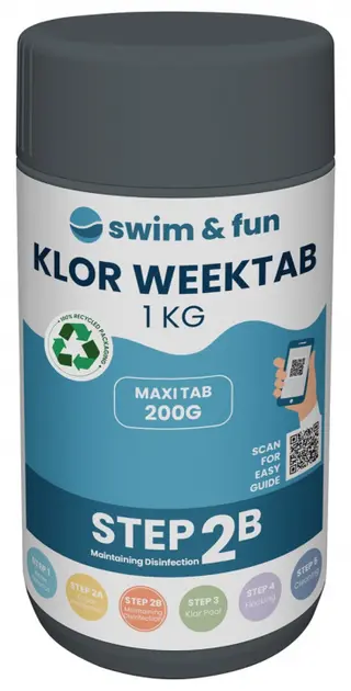 Produktfoto för Swim & Fun Klor WeekTab 200 g 1 kg