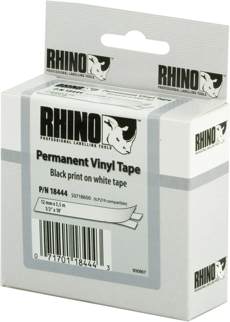 Bild 1 för Tape Rhino 12mmx5,5m vinyl black/white