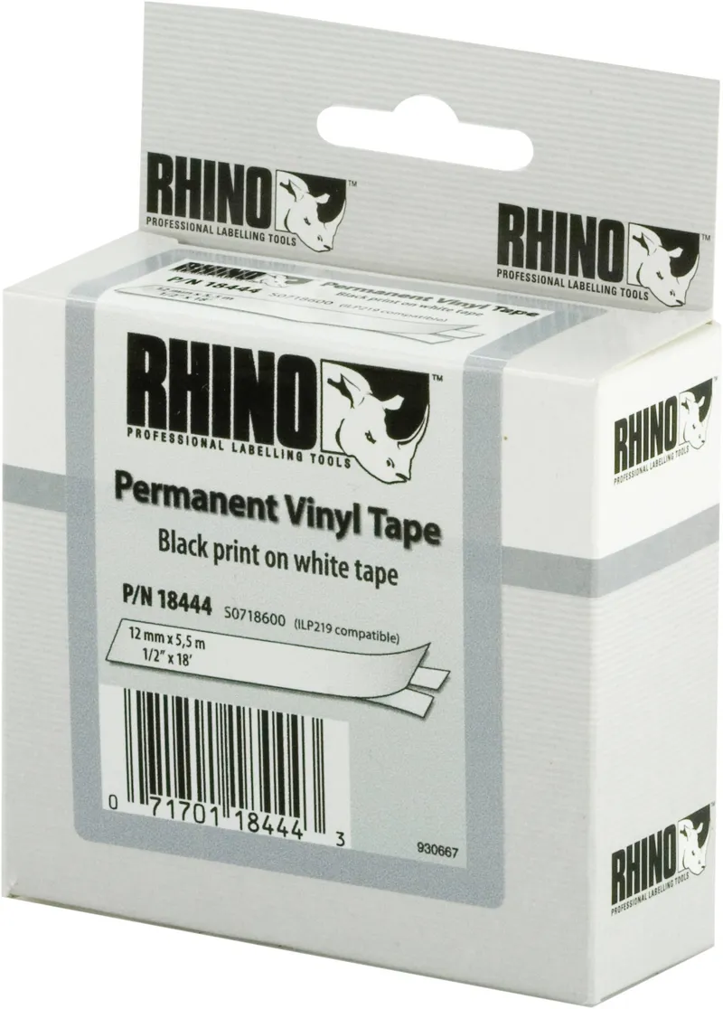 Bild 2 för Tape Rhino 12mmx5,5m vinyl black/white