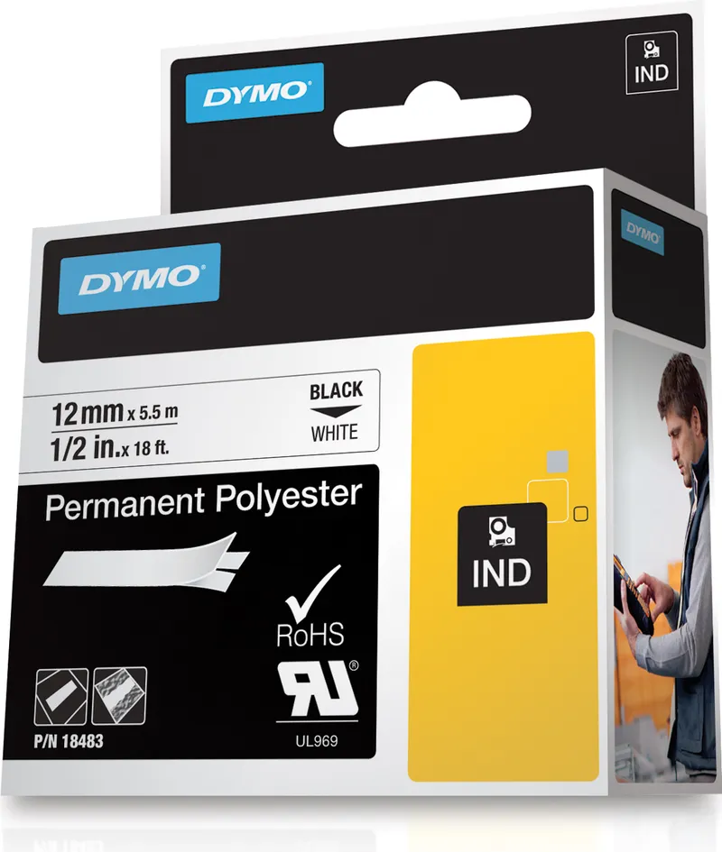Bild 1 för Tape Rhino perm polyester 12mm sv på vit