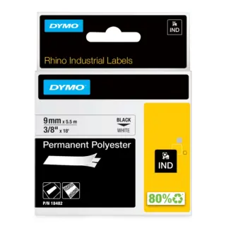 Produktfoto för Tape Rhino perm polyester 9mm sv på vit