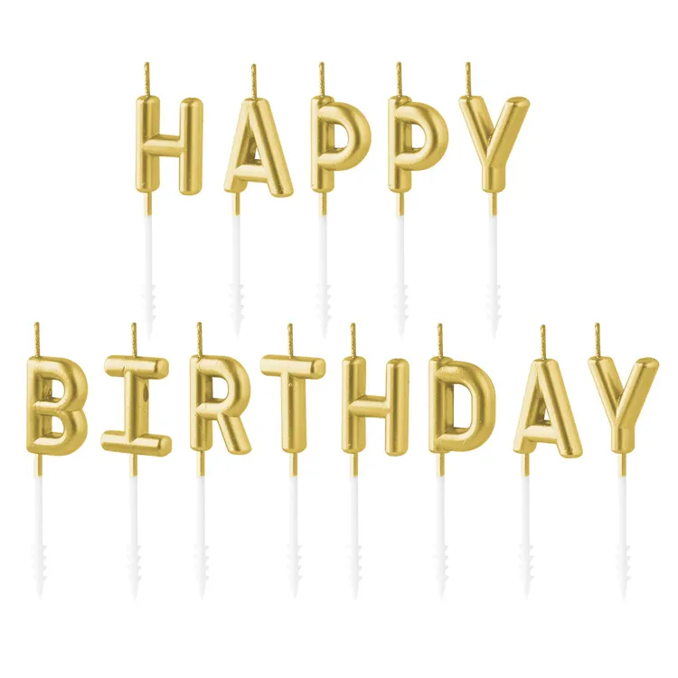 Alternativ bild 0 för Tårtljus "HAPPY BIRTHDAY" Guld 7cm