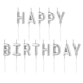 Produktfoto för Tårtljus "HAPPY BIRTHDAY" Silver 7cm