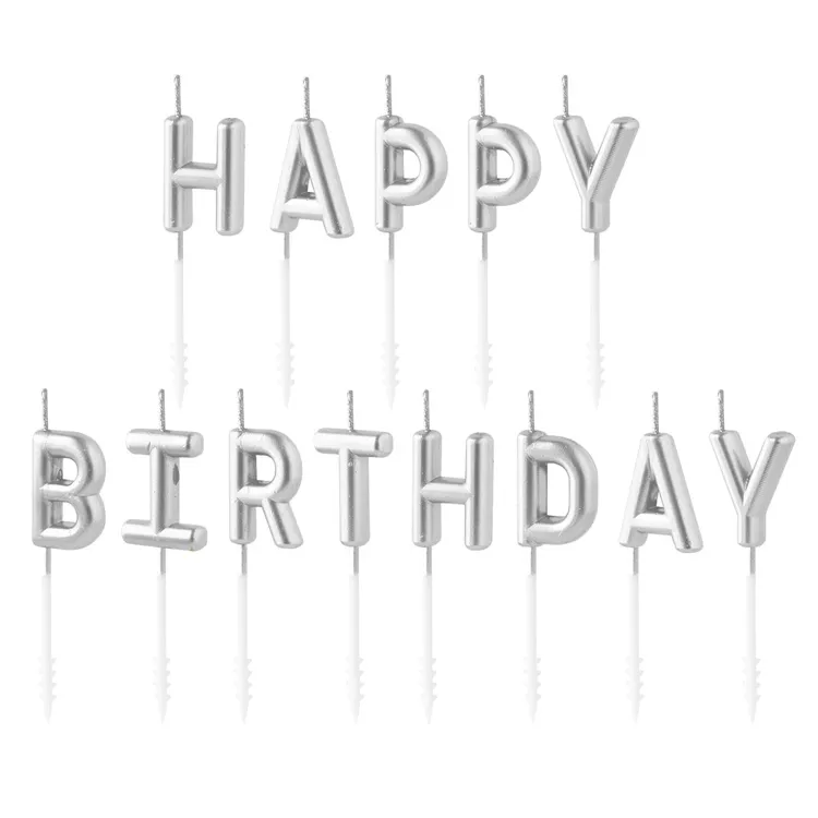 Alternativ bild 0 för Tårtljus "HAPPY BIRTHDAY" Silver 7cm