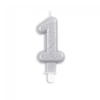 Produktfoto för Tårtljus nummer - silver-glitter 3