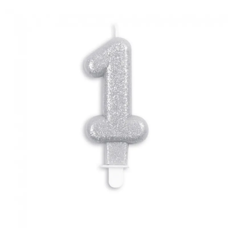 Alternativ bild 0 för Tårtljus nummer - silver-glitter 3