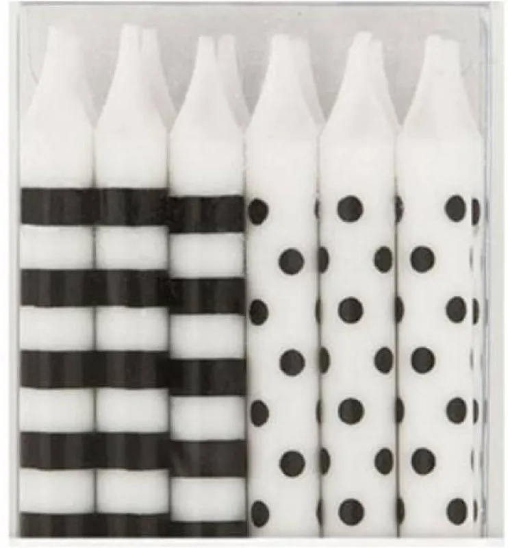 Alternativ bild 0 för Tårtljus svarta prickar & ränder 12-pack