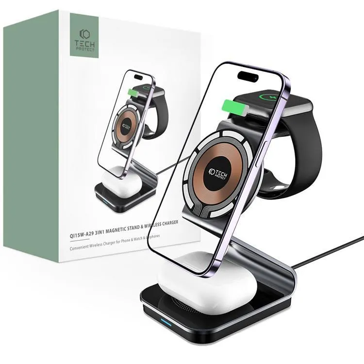 Alternativ bild 0 för Tech-Protect 3-in-1 Trådlös laddare iPhone, Apple Watch, AirPods - Svart