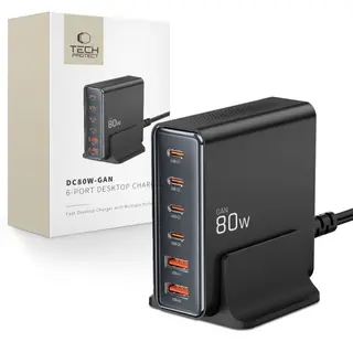 Produktfoto för Tech-Protect 6-Port Skrivbord Laddare PD80W - Svart
