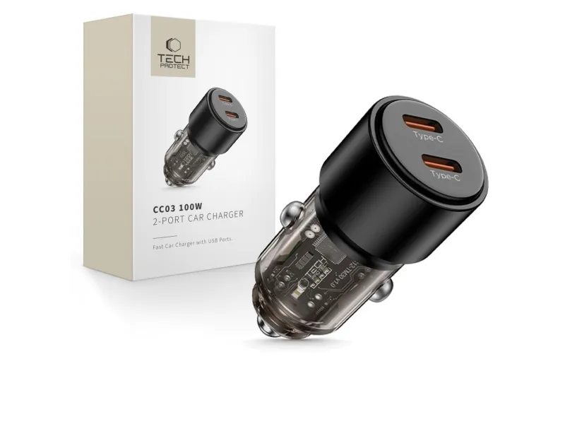 Alternativ bild 0 för Tech Protect Billaddare USB-C Till USB-C 100W - Svart