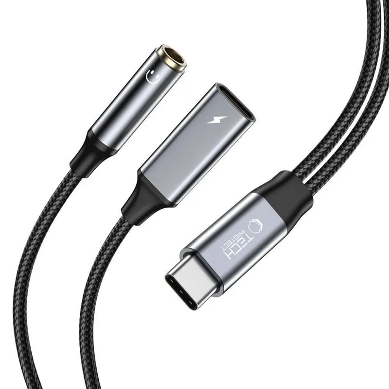 Alternativ bild 0 för Tech Protect Mini Jack Till USB-C Kabel Adapter Ultraboost - Svart