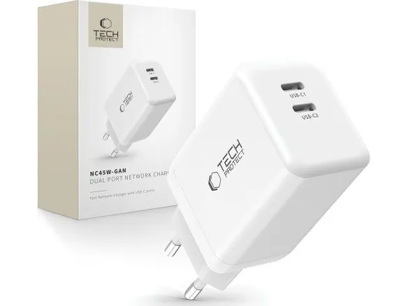 Alternativ bild 0 för Tech-Protect NC45W-GAN 2-Port Snabbladdare PD 45W - Vit