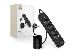 Produktfoto för Tech-Protect Power Socket 2x USB/USB-C/4 Sockets 200Ccm - Svart