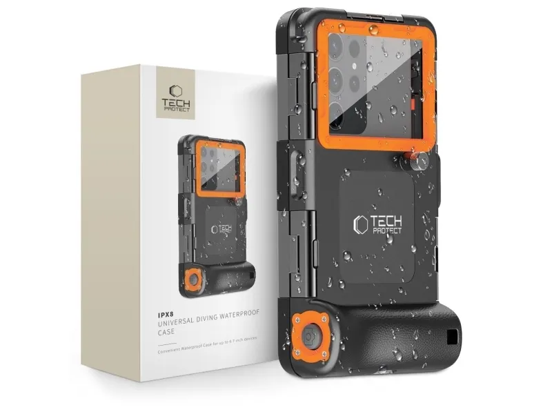 Alternativ bild 0 för Tech-Protect Universala Vattentät Mobilväskor Diving - Svart/Orange