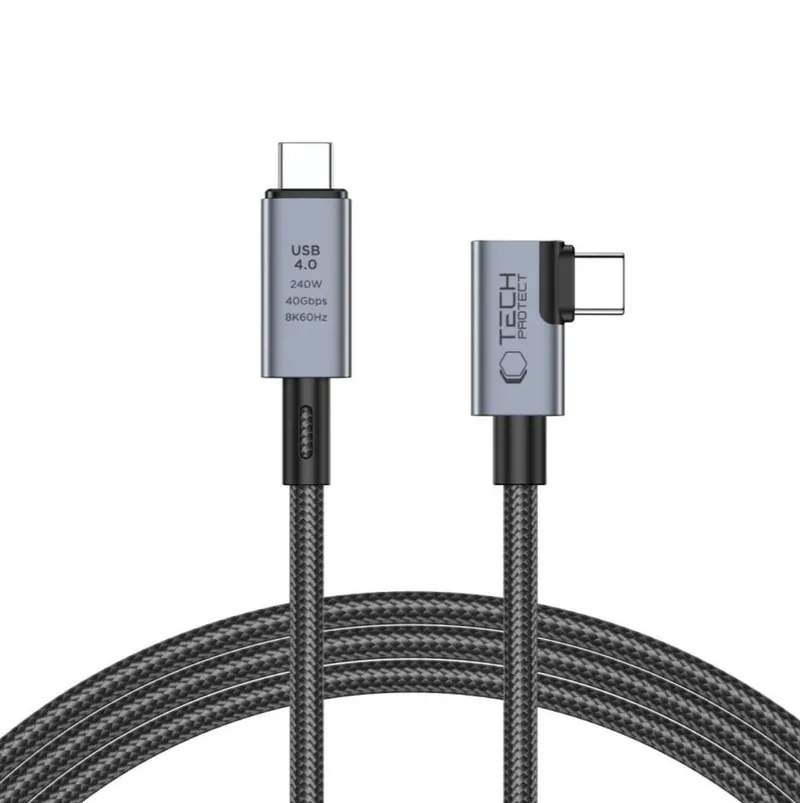 Alternativ bild 0 för Tech-Protect USB-C till vinklad USB-C PD-kabel 240W 8K@40Gbps, 1,5m - Grå