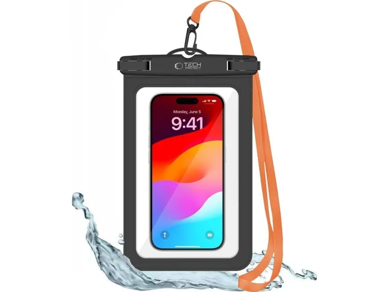 Alternativ bild 0 för Tech-Protect Vattentätt Universalt Mobilfodral 8.9" - Orange/Svart