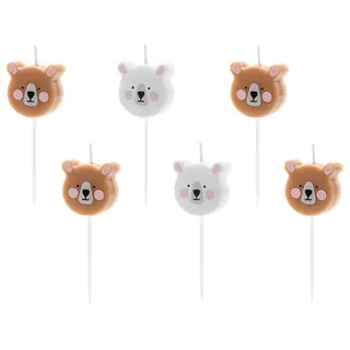 Produktfoto för Teddybjörn Tårtljus Brun & Vit 6-pack
