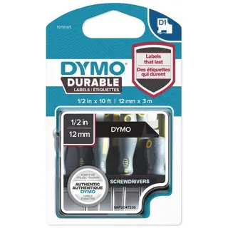 Produktfoto för Teksttape Dymo D1 Durable, 12 mm, hvid/sort, 3 m