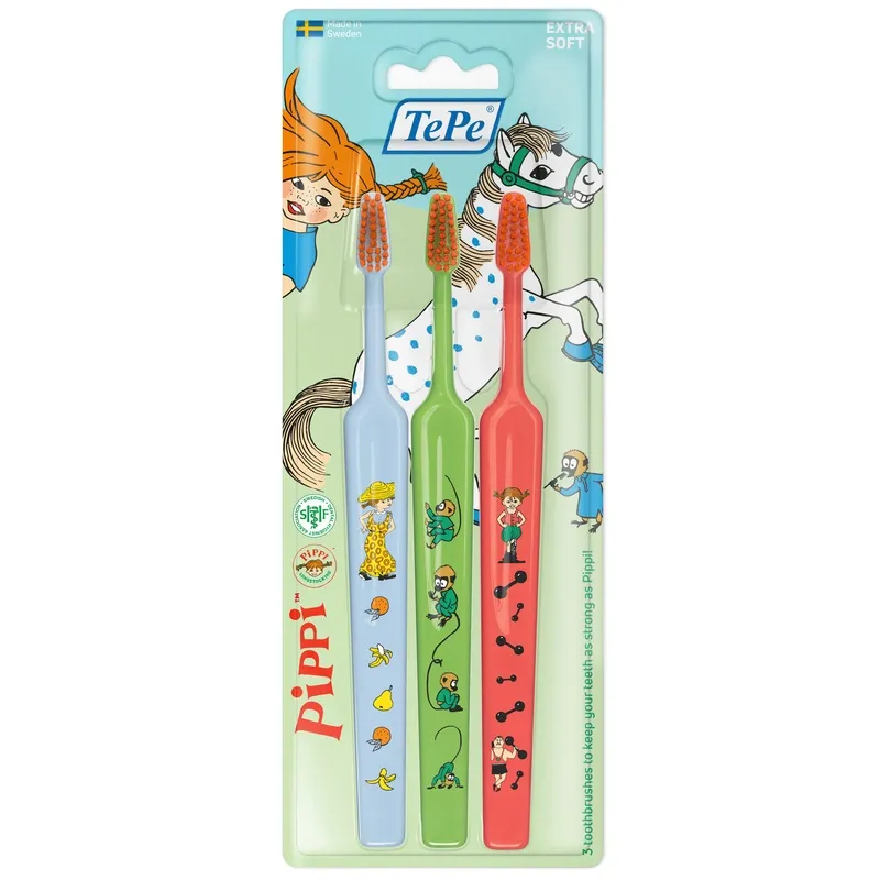 Bild 1 för TePe Kids pippi extra soft tandborste 3-pack 3 st