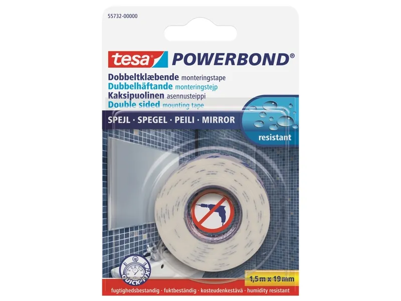 Alternativ bild 0 för tesa® Dubbelsidig fästtejp, Powerbond® Universal, vit, 19 mm x 1,5 m, 58565