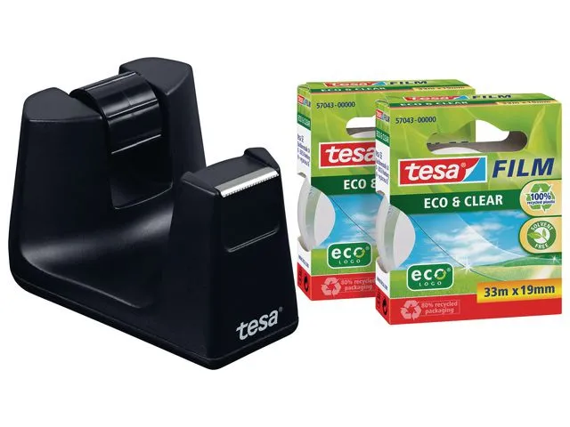 Alternativ bild 0 för tesa® Tejphållare Easy Cut® SMART, svart, med 2 rullar tesafilm® Eco & Clear-tejp, 19 mm x 33 m, 53905