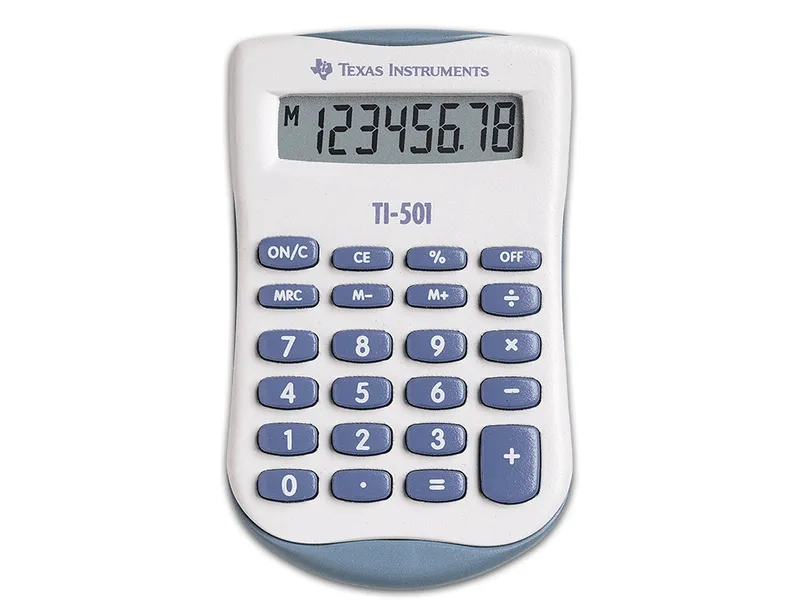 Alternativ bild 0 för Texas Instruments TI-501, Ficka, Grundläggande, 8 siffror, Batteri, Blå, Vit