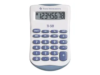 Produktfoto för Texas Instruments TI-501, Ficka, Grundläggande, 8 siffror, Batteri, Blå, Vit
