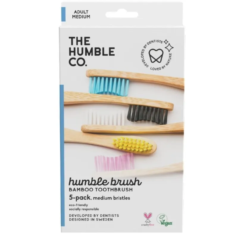 Bild 2 för The Humble Co. Humble Bambutandborstar Medium Blandade färger 5-pack
