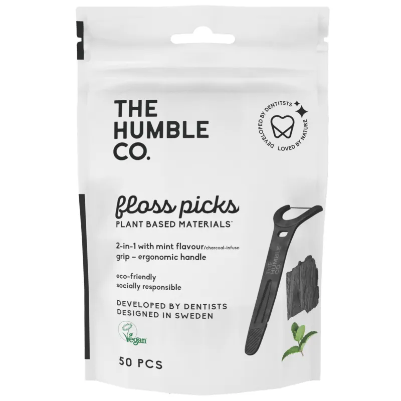 Bild 1 för The Humble Co. Humble Floss Picks Charcoal Grip Handle 50 st