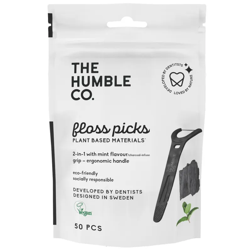 Bild 2 för The Humble Co. Humble Floss Picks Charcoal Grip Handle 50 st