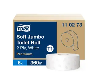 Produktfoto för Toalettpapper Tork T1 2-lag Premium Jumbo, 360 m, 2-lag, karton a 6 ruller