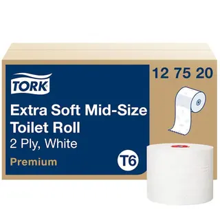 Produktfoto för Toiletpapir Tork Soft Mid-Size T6 Premium 2-lag hvid 90m - (27 ruller pr. karton)