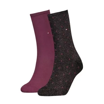 Alternativ bild 0 för Tommy Hilfiger Strumpor 2P Women Dot Sock Svart/Vinröd Strl 39/42 Dam