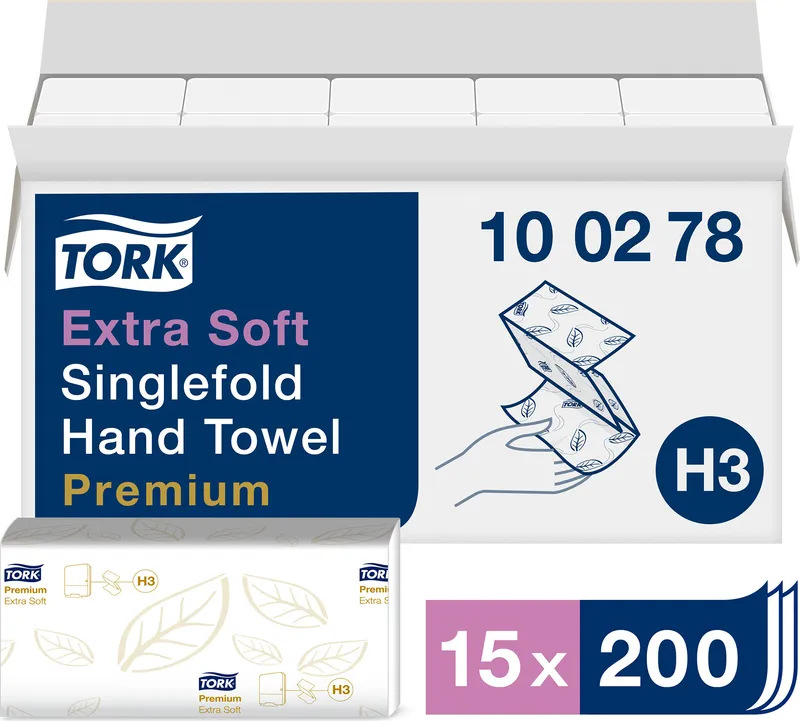 Alternativ bild 0 för Tork Pappershandduk Premium Extra Soft Singlefold H3 2-lagers vit