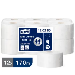 Produktfoto för Tork Toalettpapper Advanced T2 Mini Jumbo, 850 ark