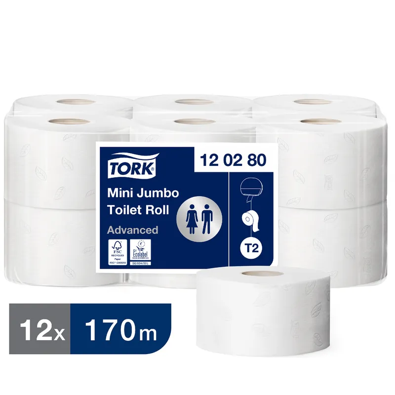 Alternativ bild 0 för Tork Toalettpapper Advanced T2 Mini Jumbo, 850 ark