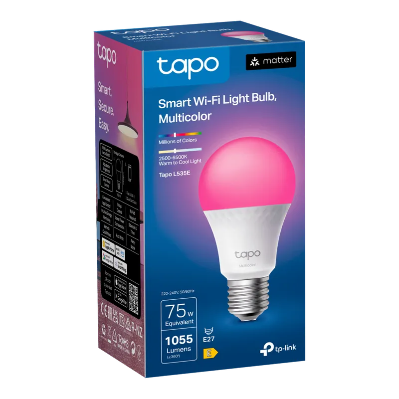 Bild 2 för TP-Link Tapo L535E, Smart glödlampa, Wi-Fi/Bluetooth, Vit, 802.11b, 802.11g, Wi-Fi 4 (802.11n), WPA-PSK, WPA2-PSK, WPA3-SAE, LED
