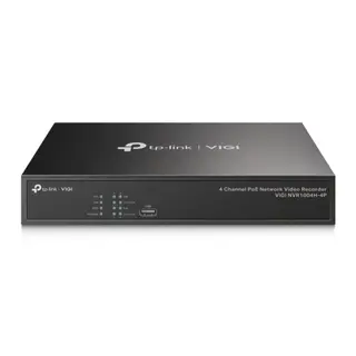 Produktfoto för TP-Link VIGI NVR1004H-4P, 4 kanaler, 3840 x 2160 pixel, 720p, 1080p, 2160p, 3840x2160,1920x1080, 1680x1050, 1440x900, 1280x1024, 1024x768, 1280x720, 1280x720@60fps, 1920x1080@60fps, 3840x2160@30fps, H.264, H.264+, H.265, H.265+