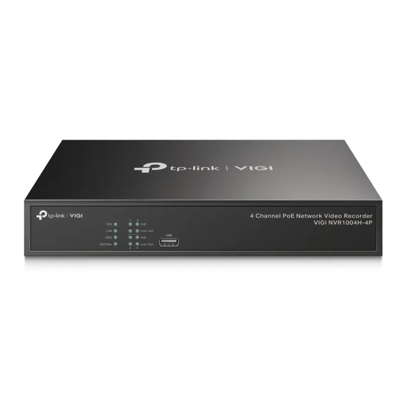 Alternativ bild 0 för TP-Link VIGI NVR1004H-4P, 4 kanaler, 3840 x 2160 pixel, 720p, 1080p, 2160p, 3840x2160,1920x1080, 1680x1050, 1440x900, 1280x1024, 1024x768, 1280x720, 1280x720@60fps, 1920x1080@60fps, 3840x2160@30fps, H.264, H.264+, H.265, H.265+