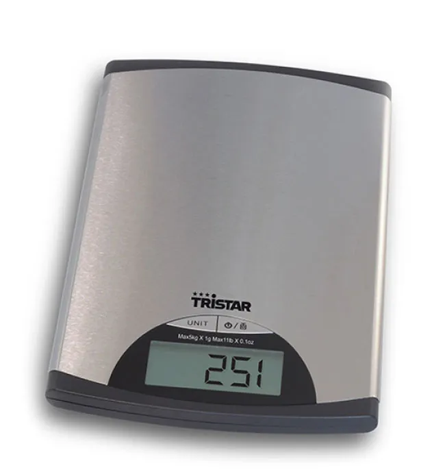 Bild 2 för Tristar KW-2435, Elektronisk köksvåg, 5 kg, 1 g, Metallisk, Rektangel, Knappar